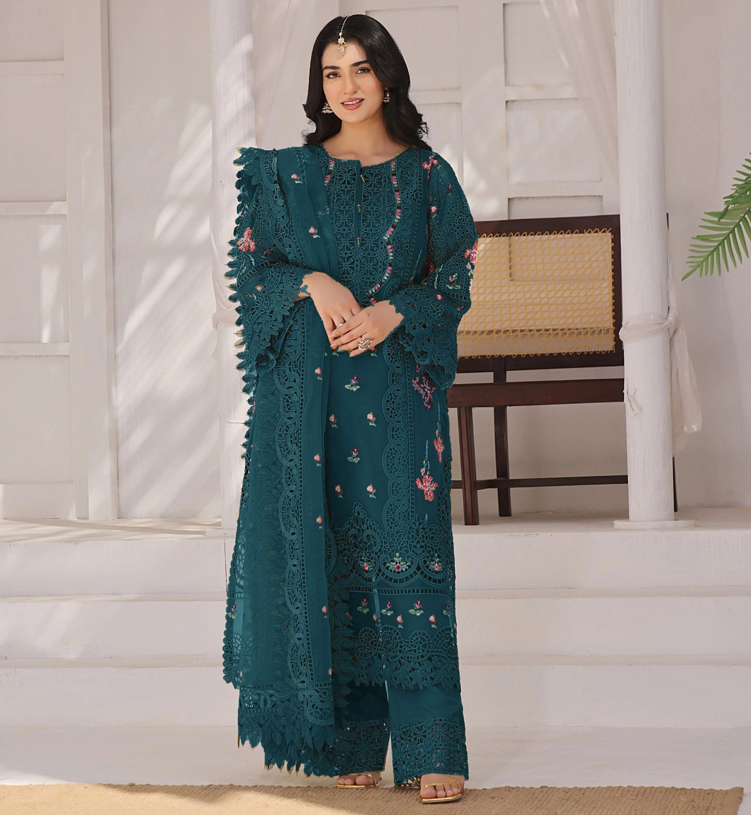 3PC Viscous Embroidered suit-AA001