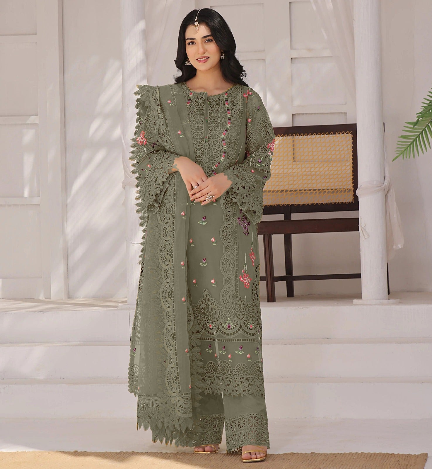 3PC Viscous Embroidered suit-AA001