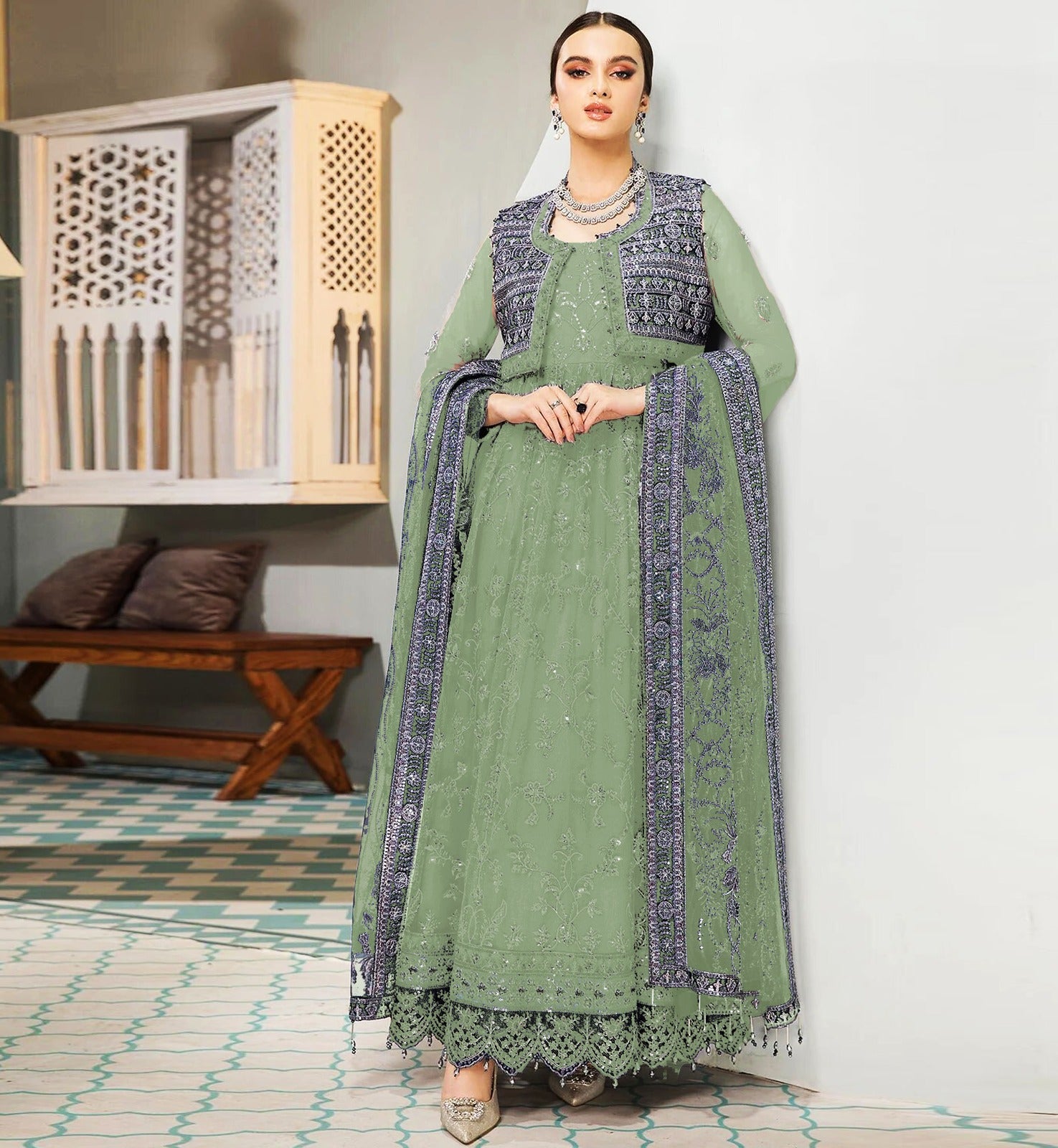 3PCViscous  Embroidered Suit #AA006