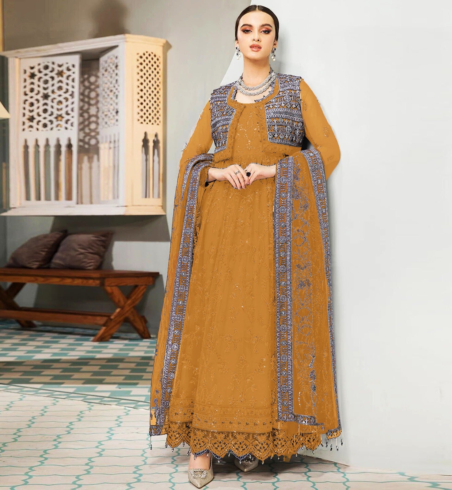 3PCViscous  Embroidered Suit #AA006