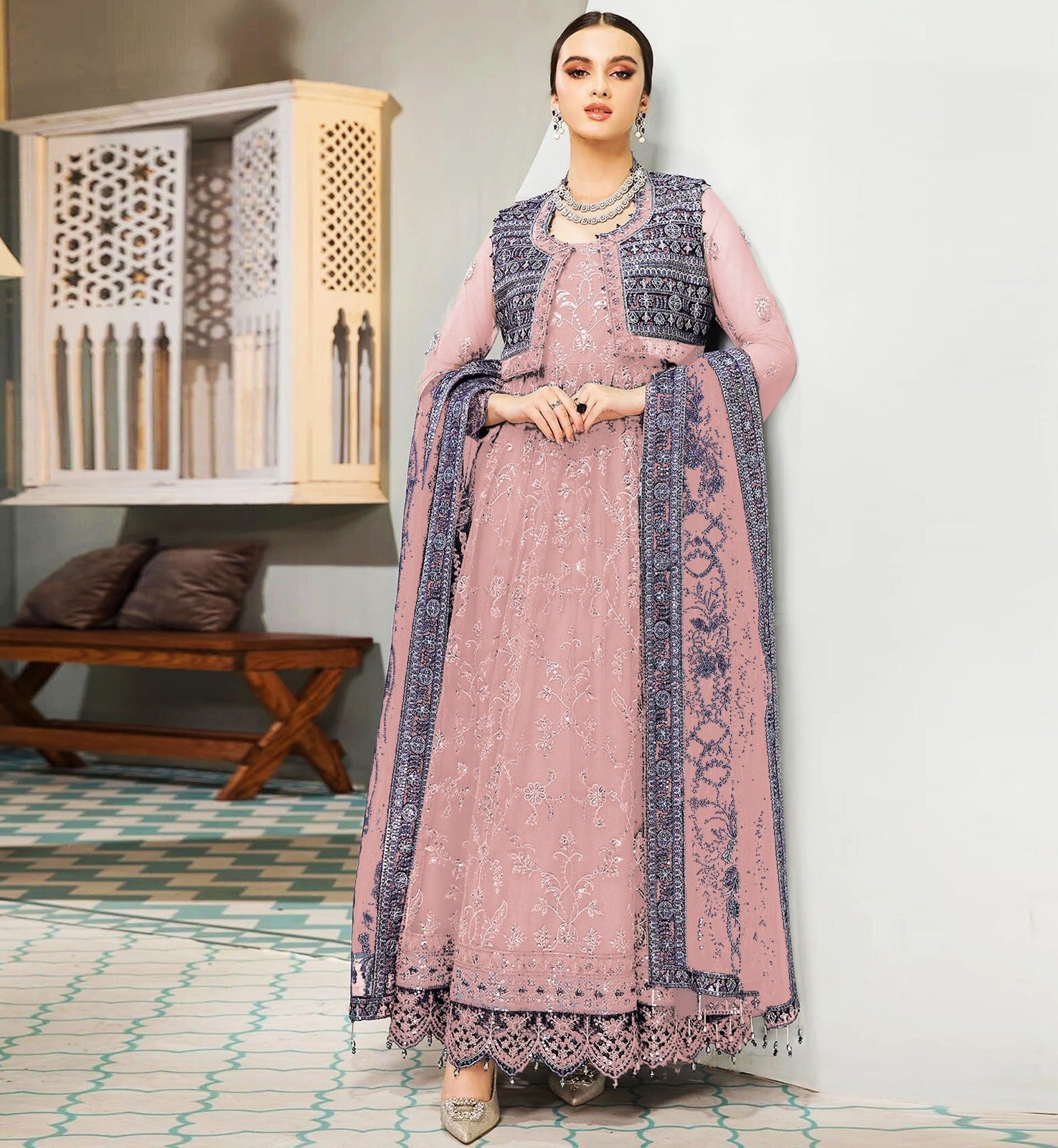 3PCViscous  Embroidered Suit #AA006