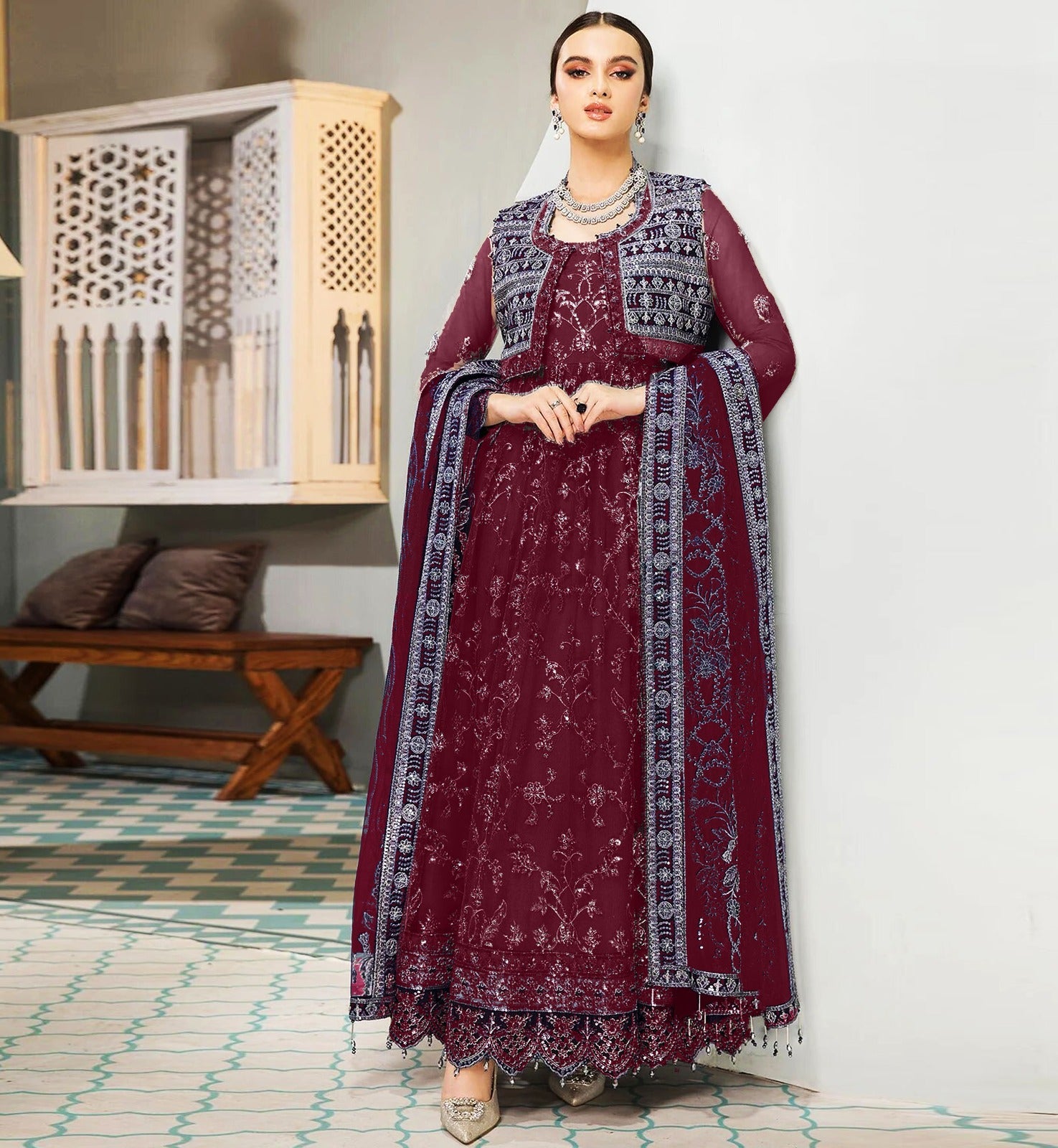 3PCViscous  Embroidered Suit #AA006