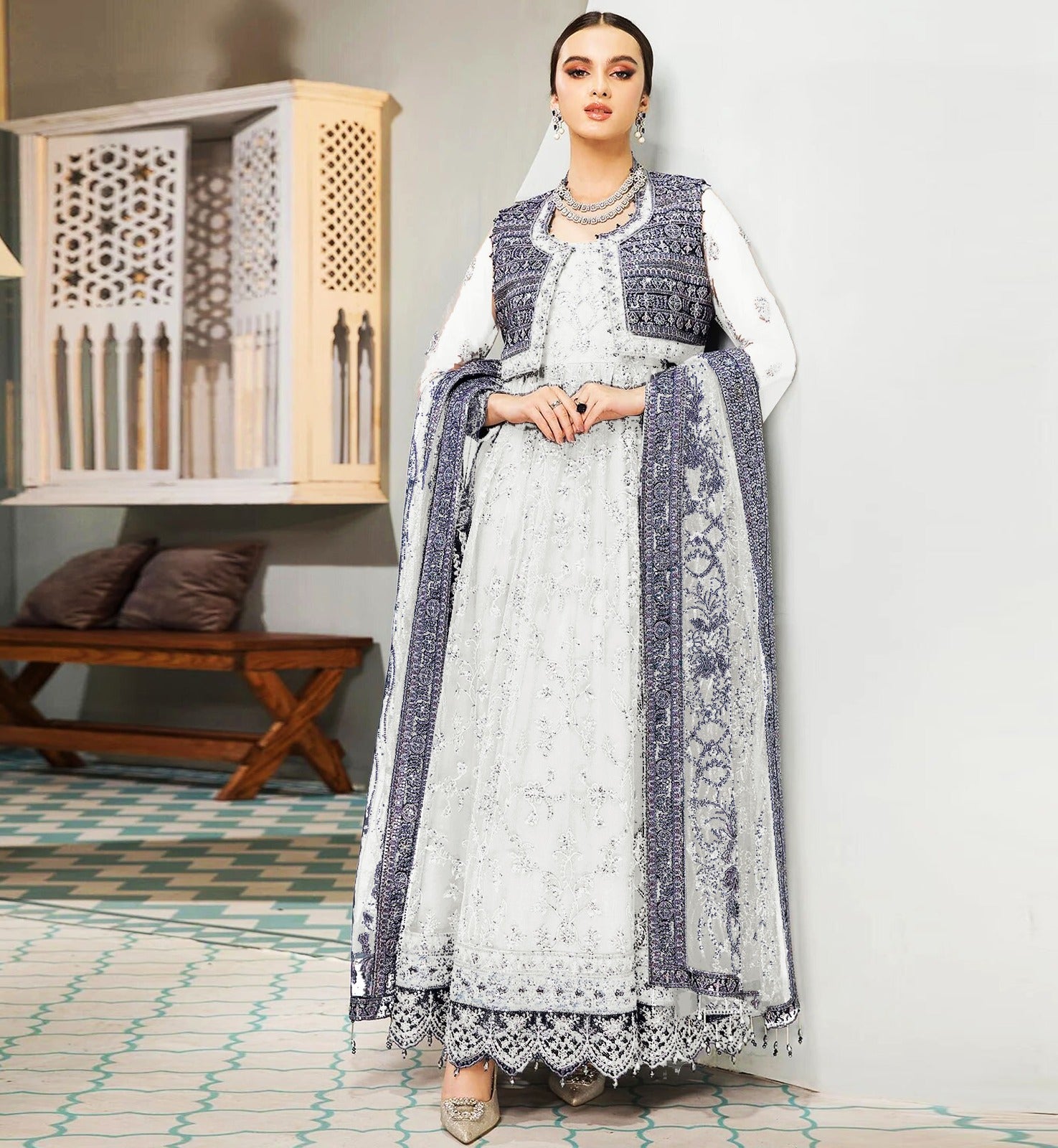 3PCViscous  Embroidered Suit #AA006