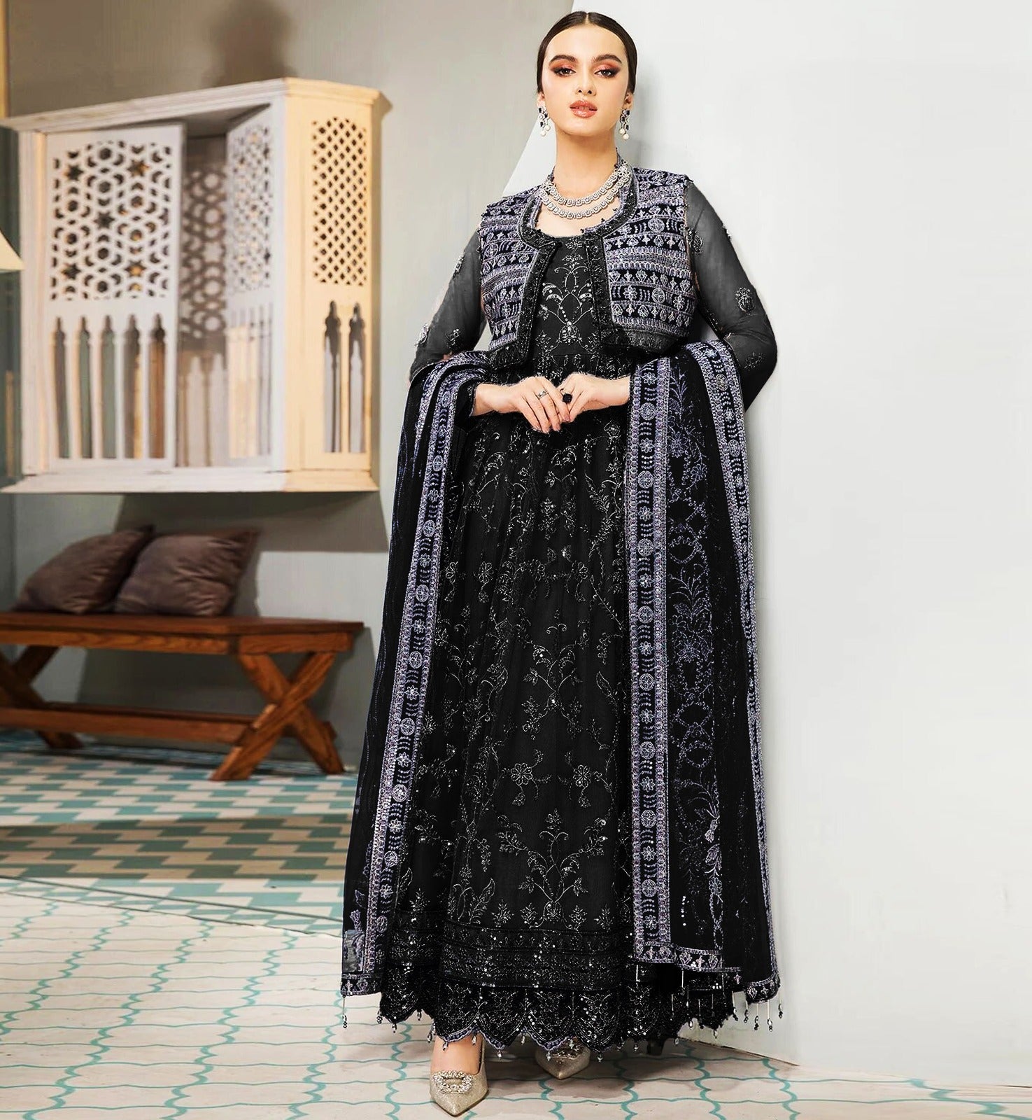 3PCViscous  Embroidered Suit #AA006