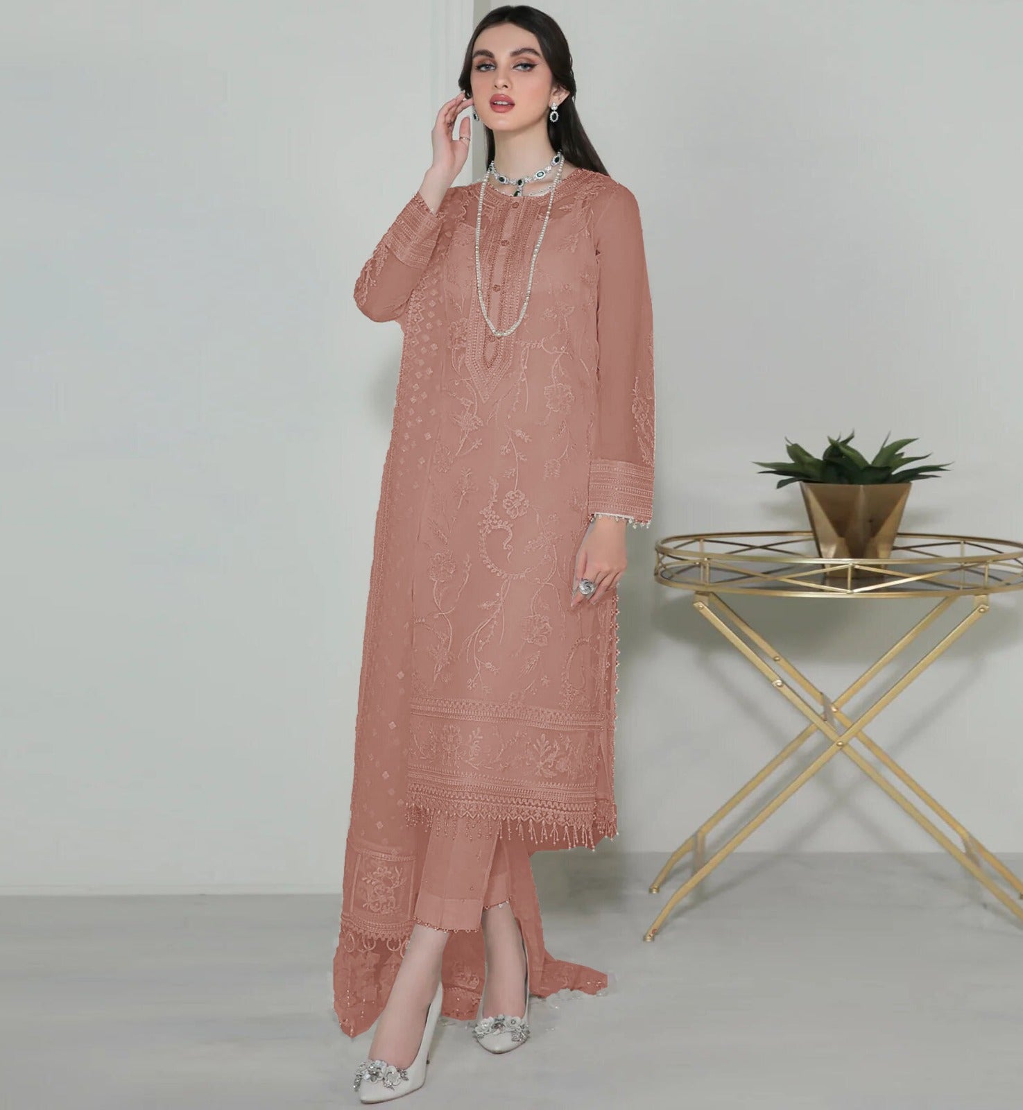 3PCViscous Embroidered Suit #AA008