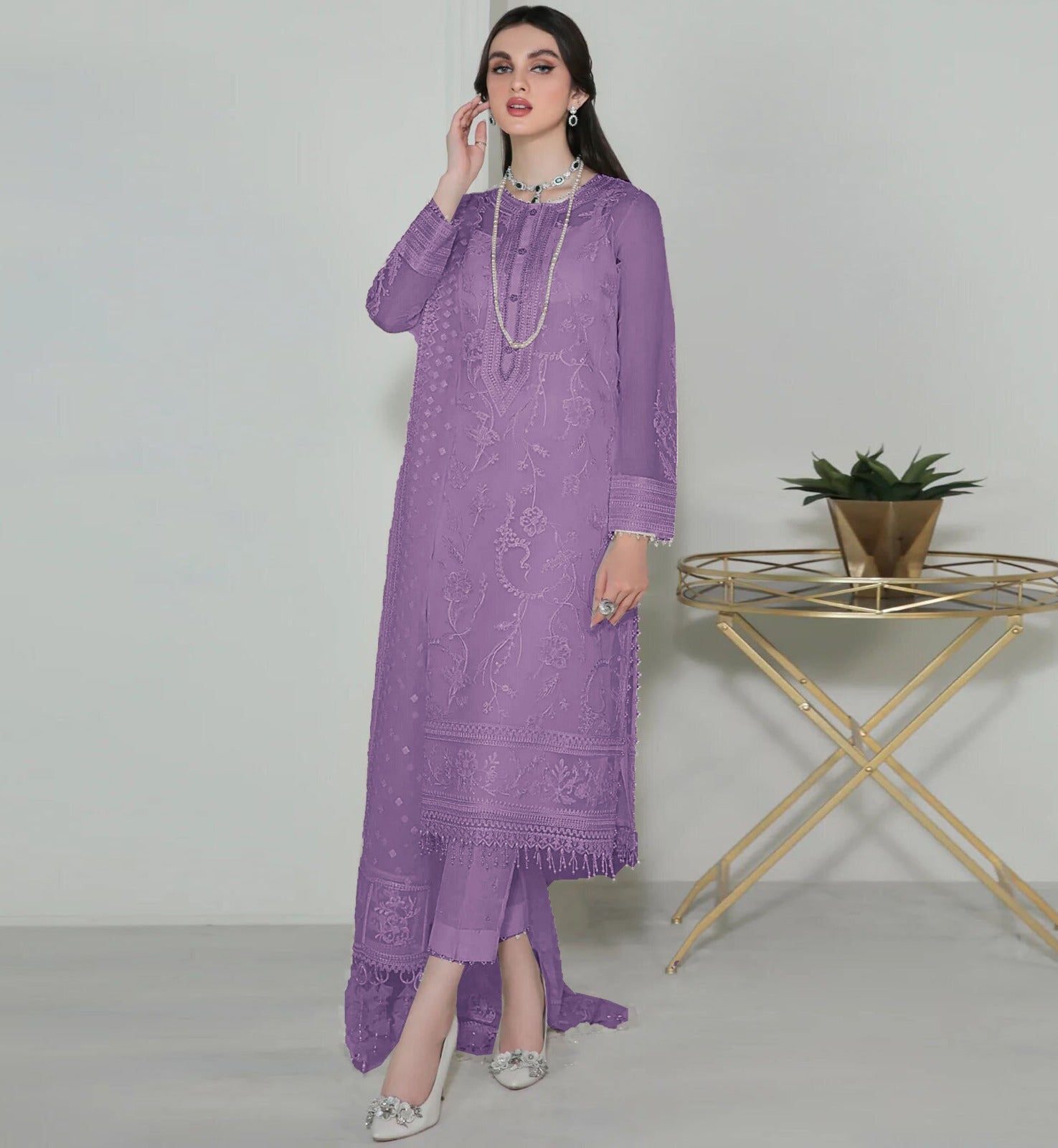 3PCViscous Embroidered Suit #AA008