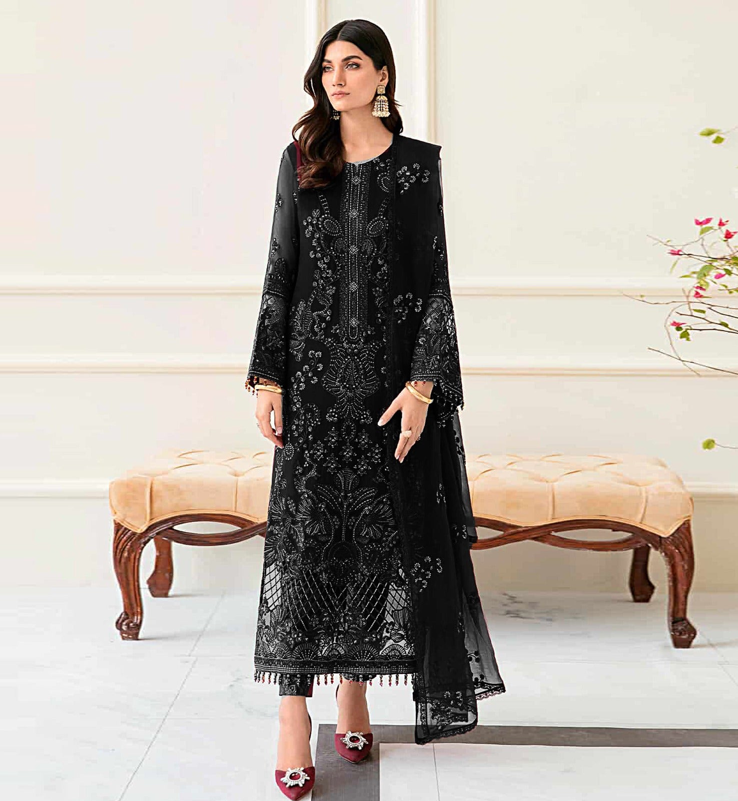 3PCViscous  Embroidered Suit #AA009