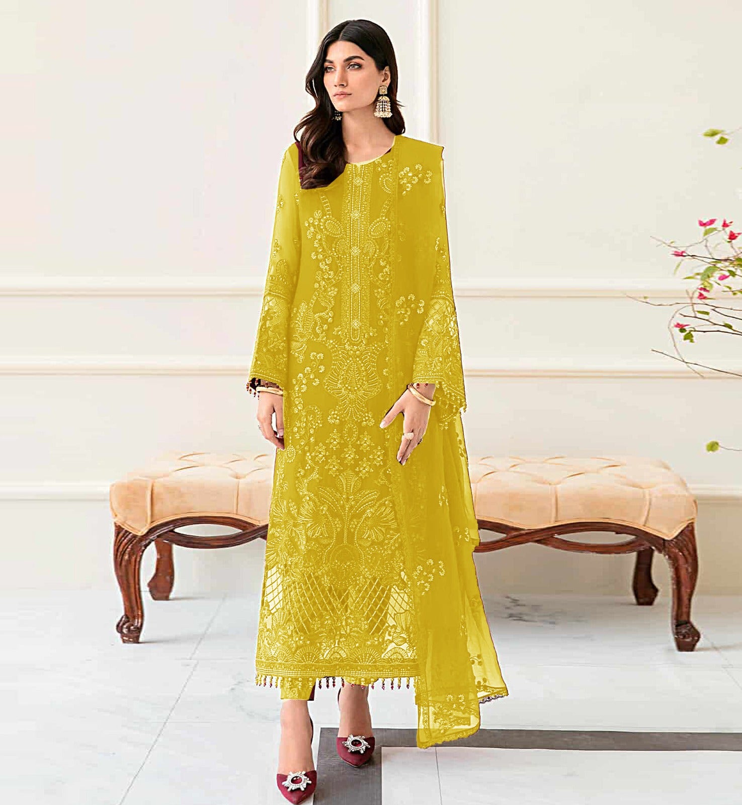 3PCViscous  Embroidered Suit #AA009