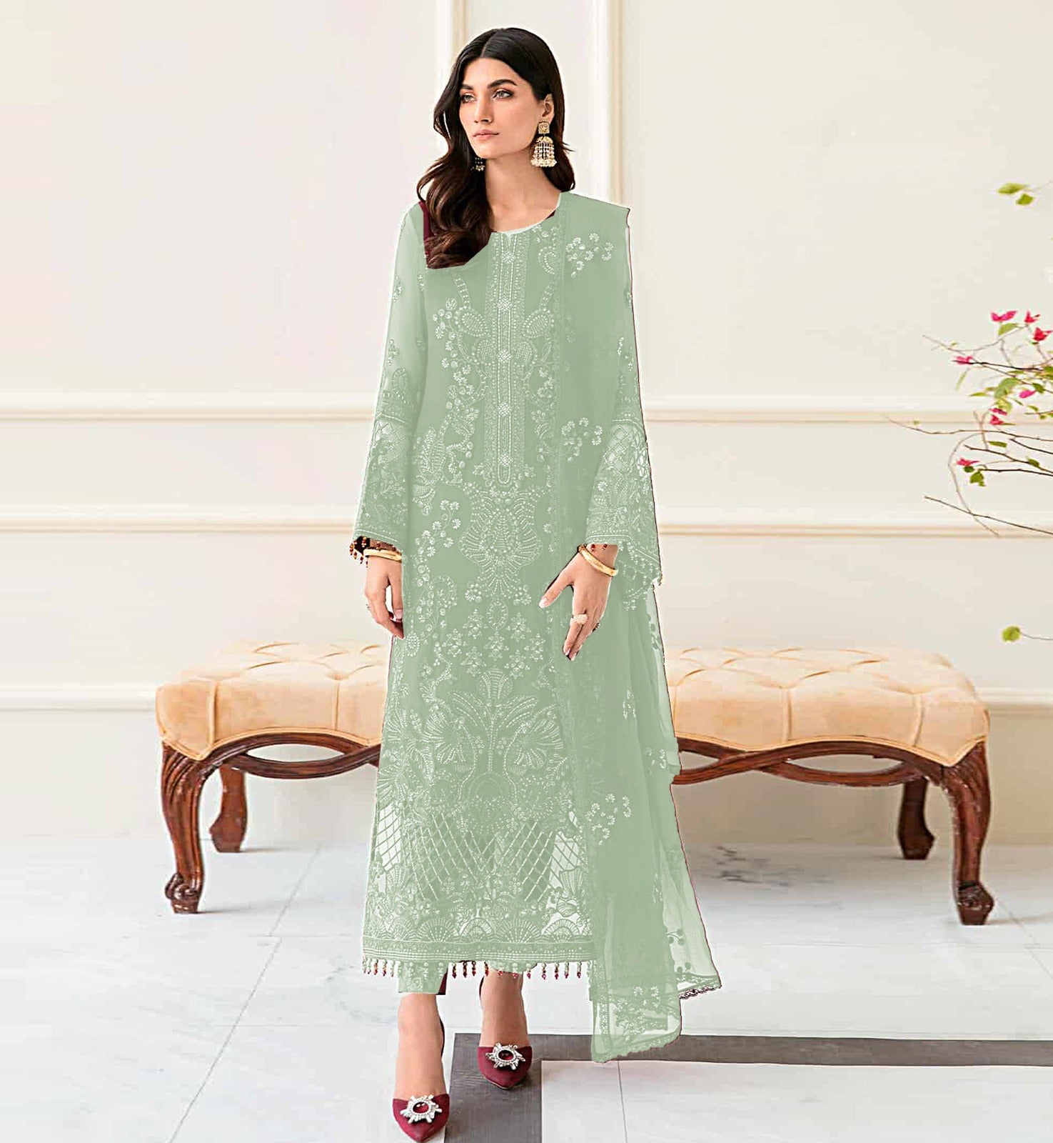 3PCViscous  Embroidered Suit #AA009