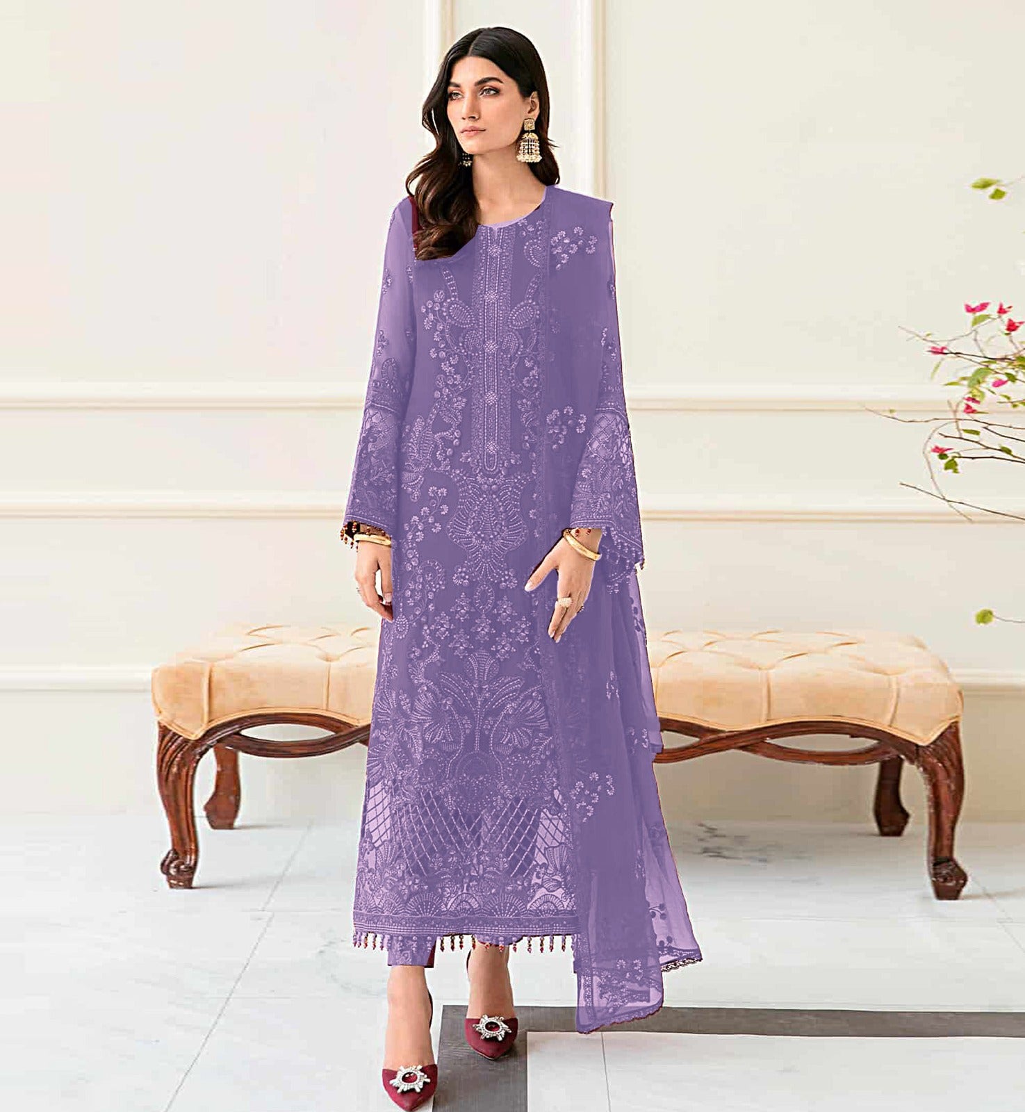 3PCViscous  Embroidered Suit #AA009