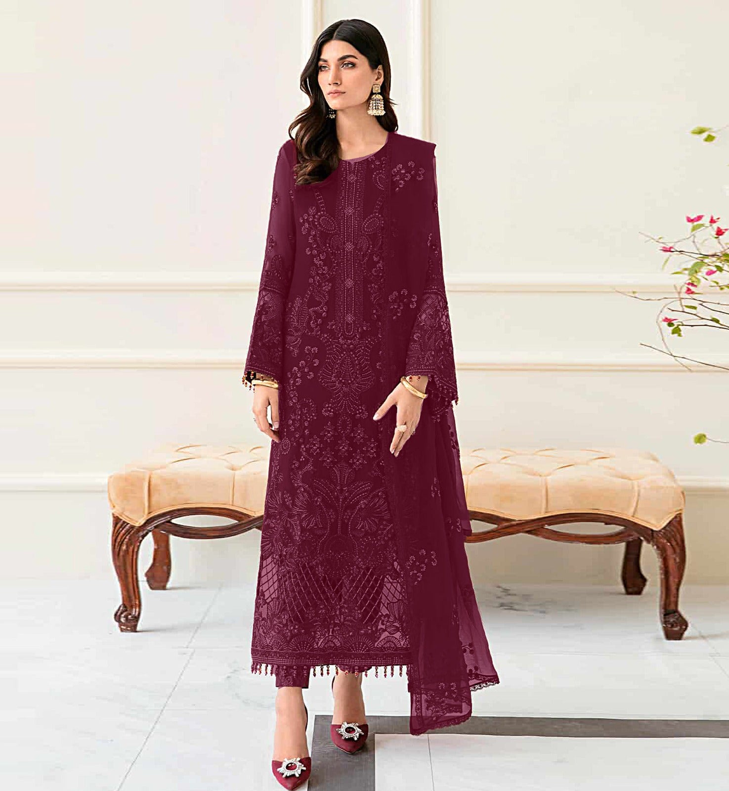 3PCViscous  Embroidered Suit #AA009