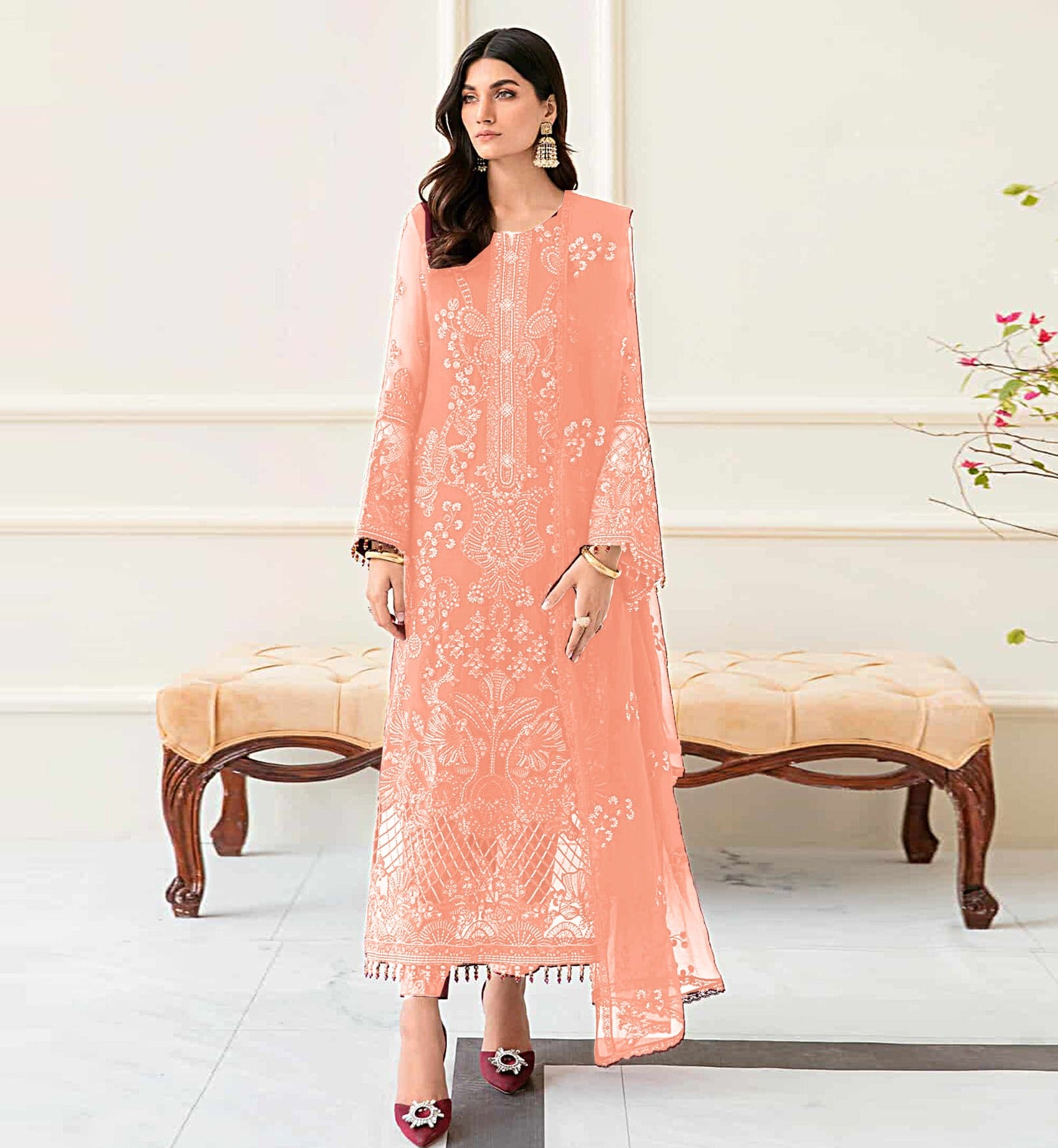 3PCViscous  Embroidered Suit #AA009