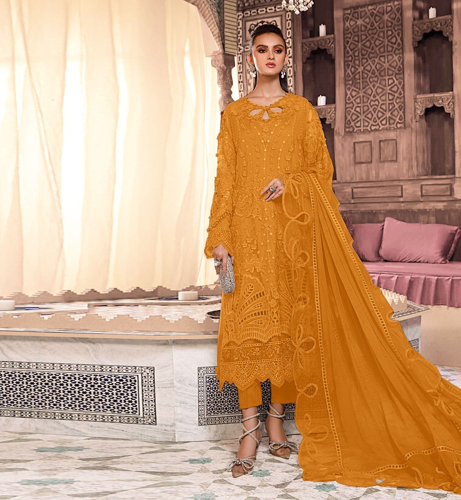 3PC Viscous Embroidered Suit-AA002