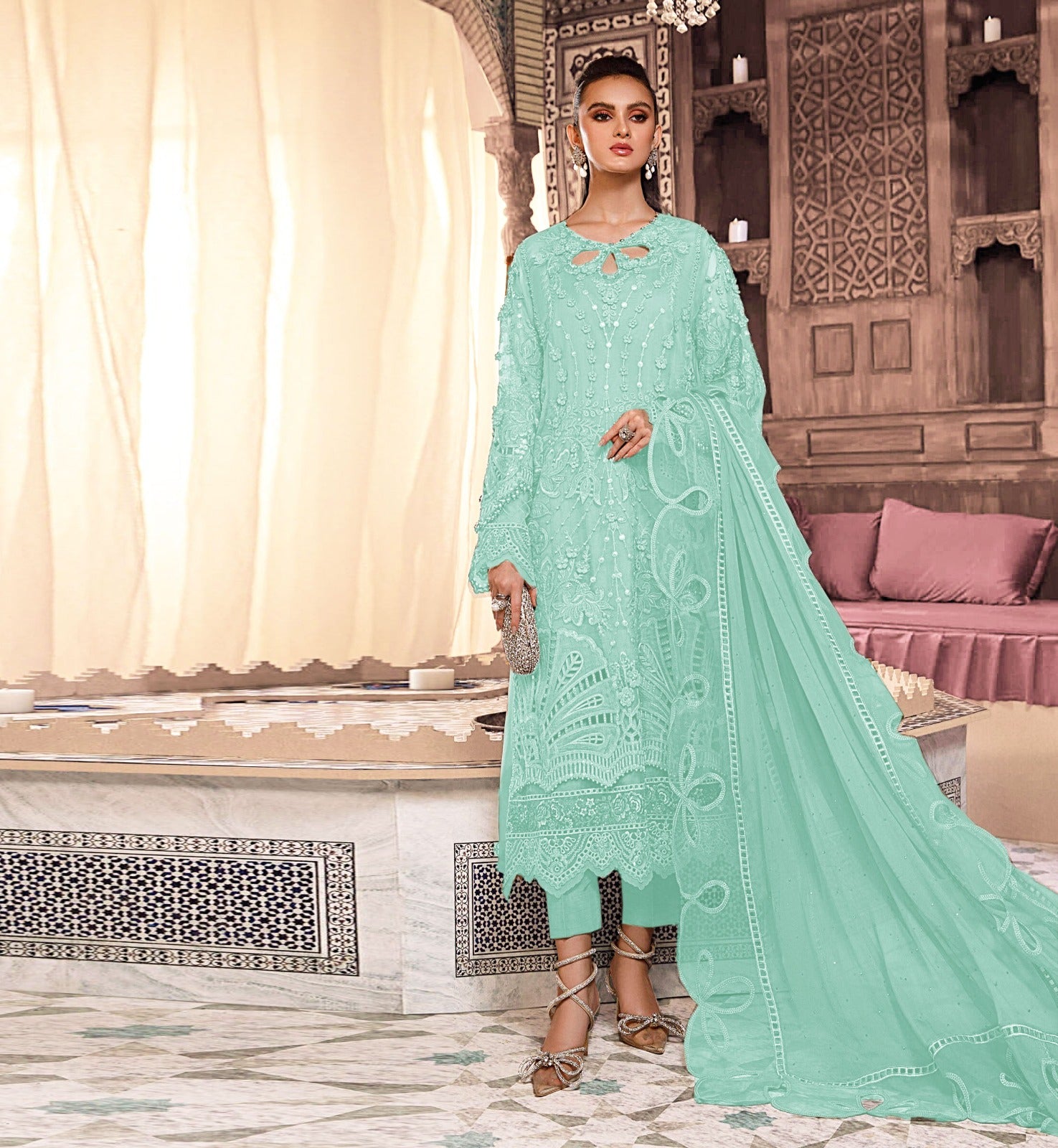 3PC Viscous Embroidered Suit-AA002