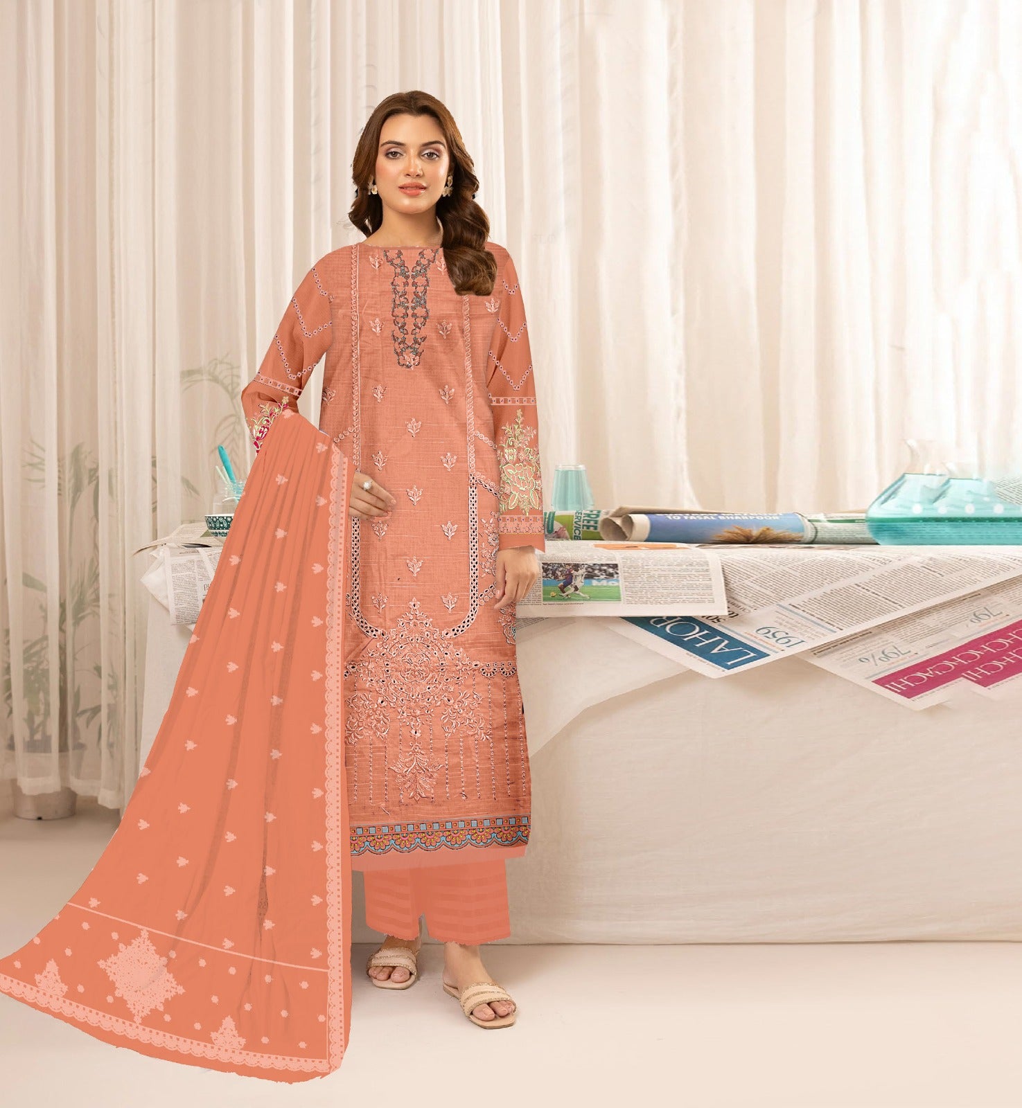 3PCViscous Embroidered Suit  #AA015