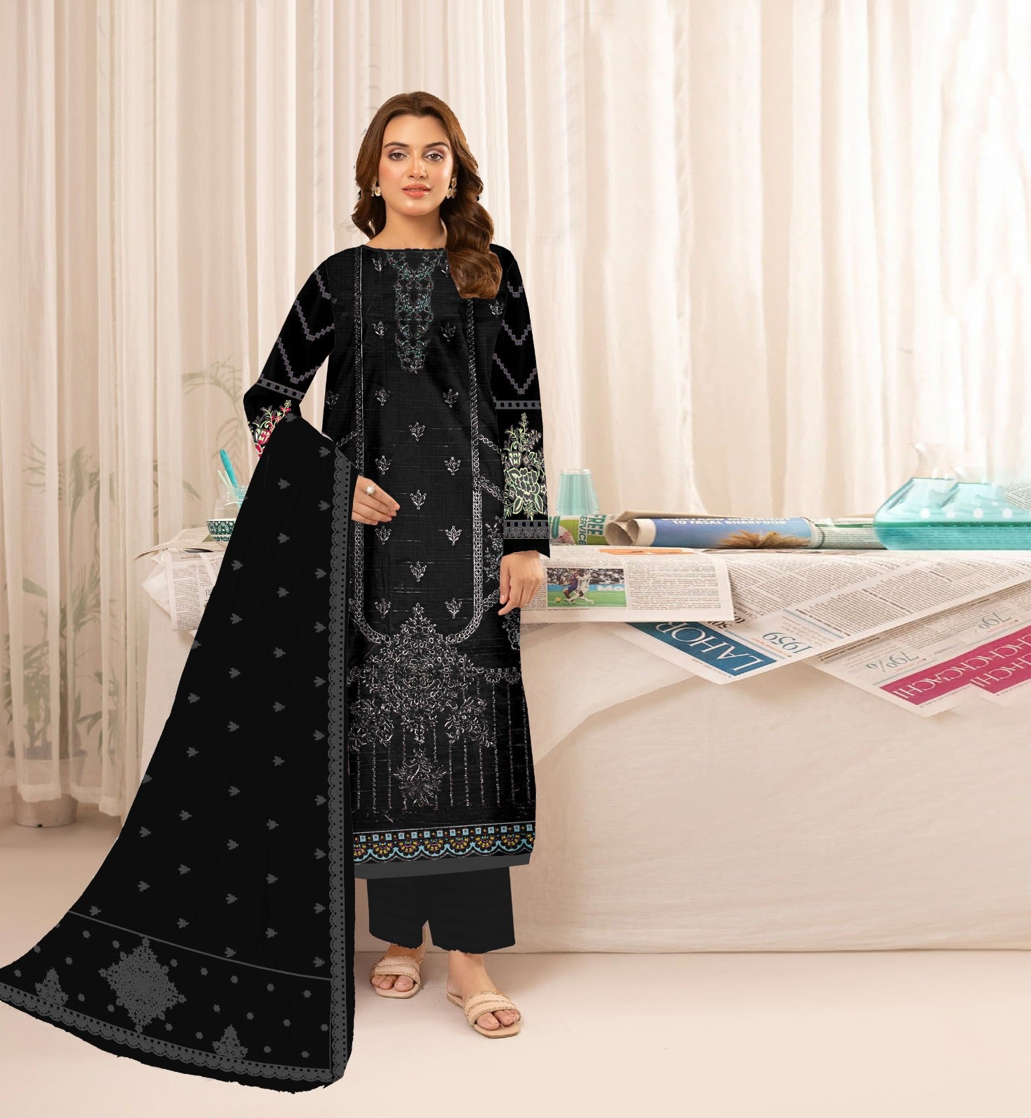 3PCViscous Embroidered Suit  #AA015