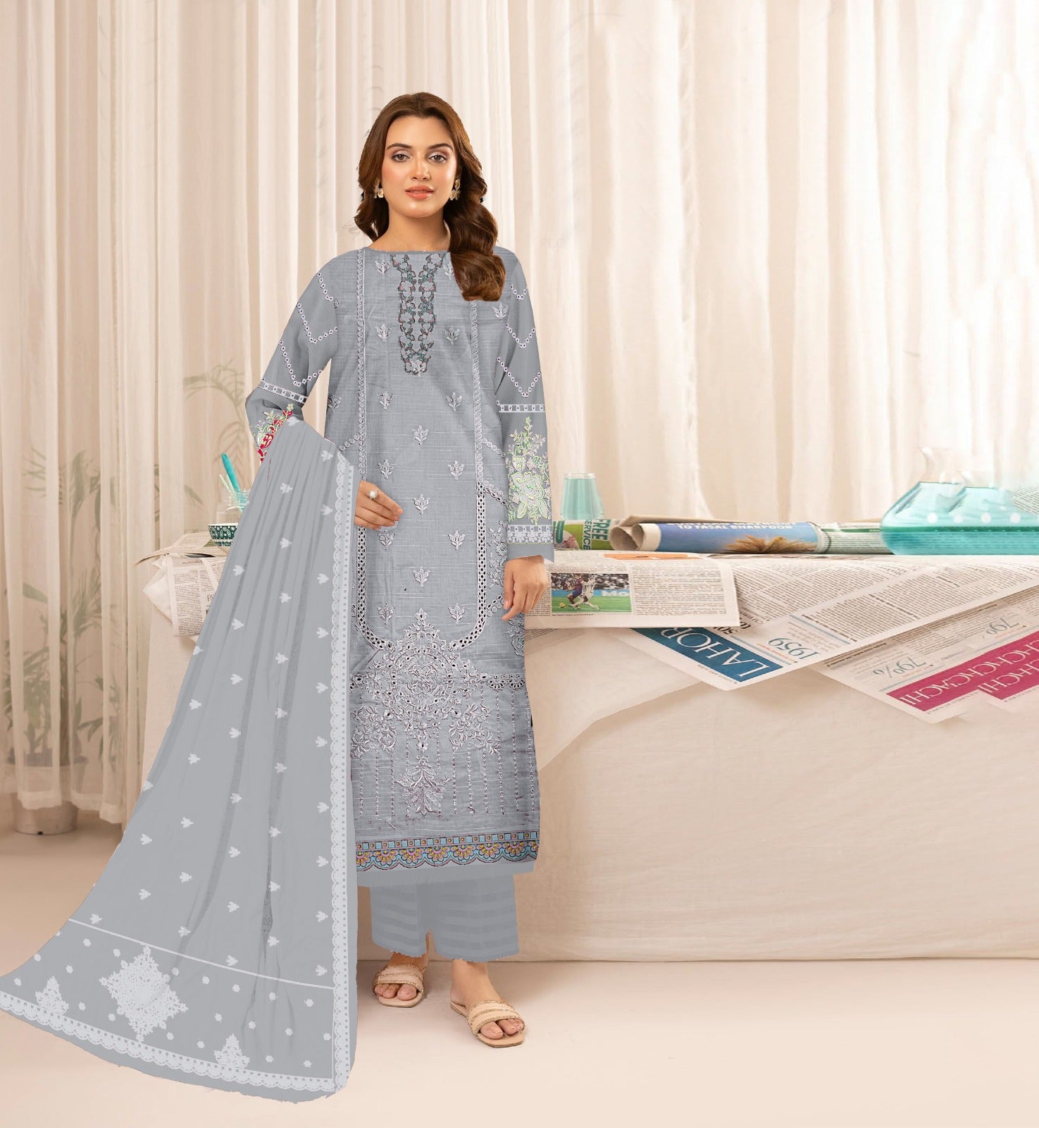 3PCViscous Embroidered Suit  #AA015