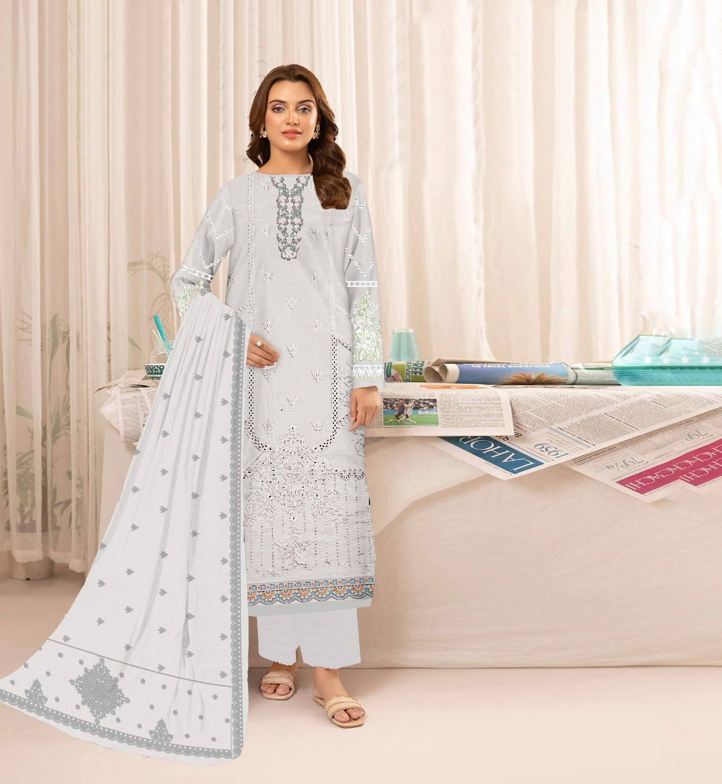 3PCViscous Embroidered Suit  #AA015