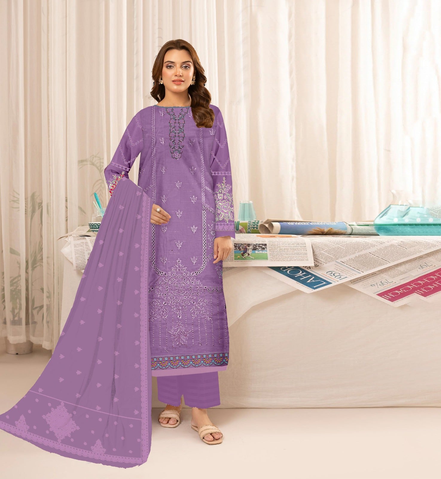 3PCViscous Embroidered Suit  #AA015